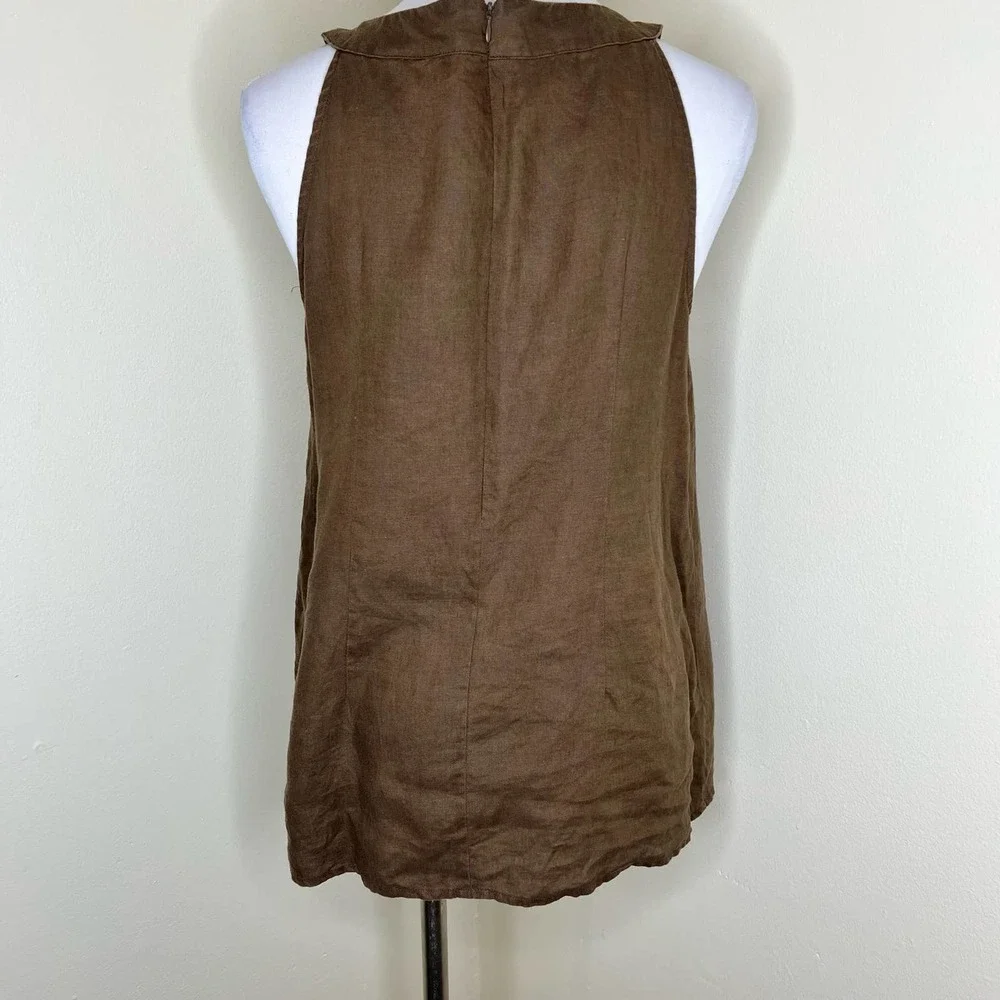 Alexandra Bartlett 100% Linen Top MEDIUM Brown Woven Summer Lagenlook Pleated - Picture 2 of 5